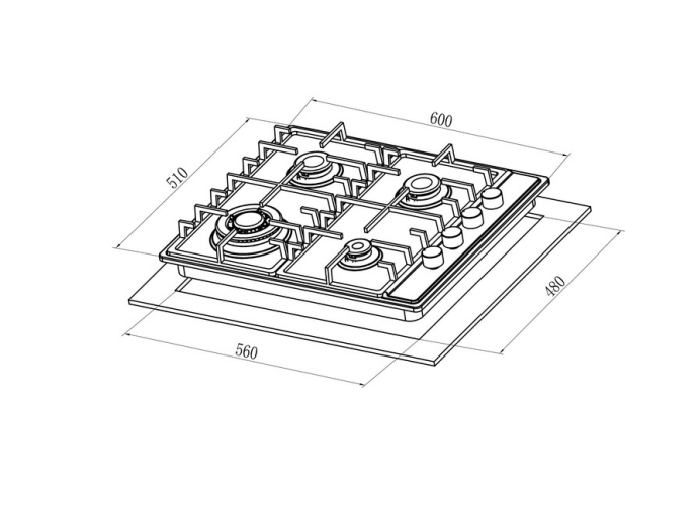 Typhoon 60cm 4 Burner Stainless-Steel Gas Hob