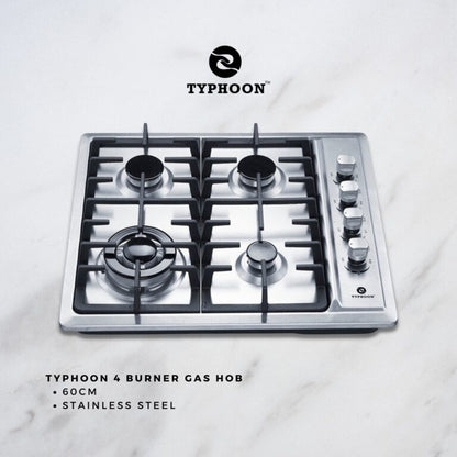 Typhoon 60cm 4 Burner Stainless-Steel Gas Hob