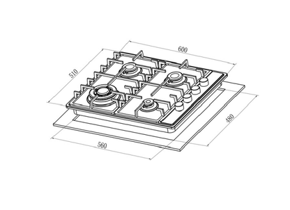 Typhoon 60cm 4 Burner Stainless-Steel Gas Hob
